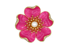 Load image into Gallery viewer, Anemone fuchsia brooch with gold accents and a pearl center.