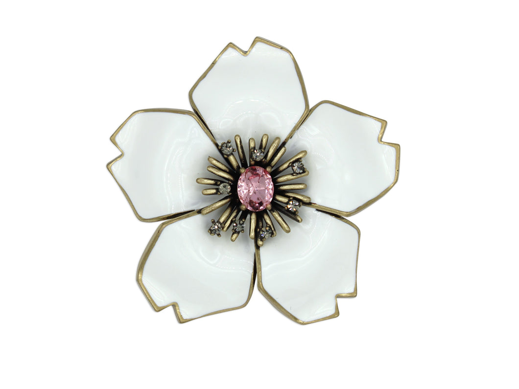 Broche fleur de prunier blanc-rose
