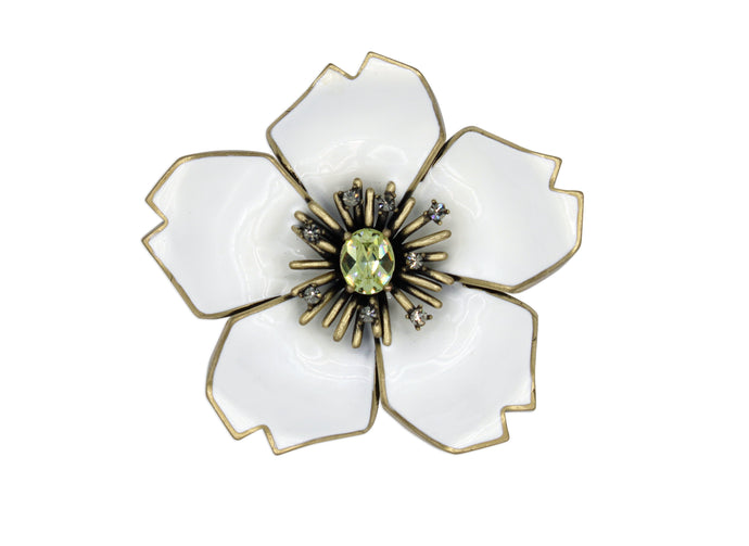 Broche Plum Blossom blanc-jaune