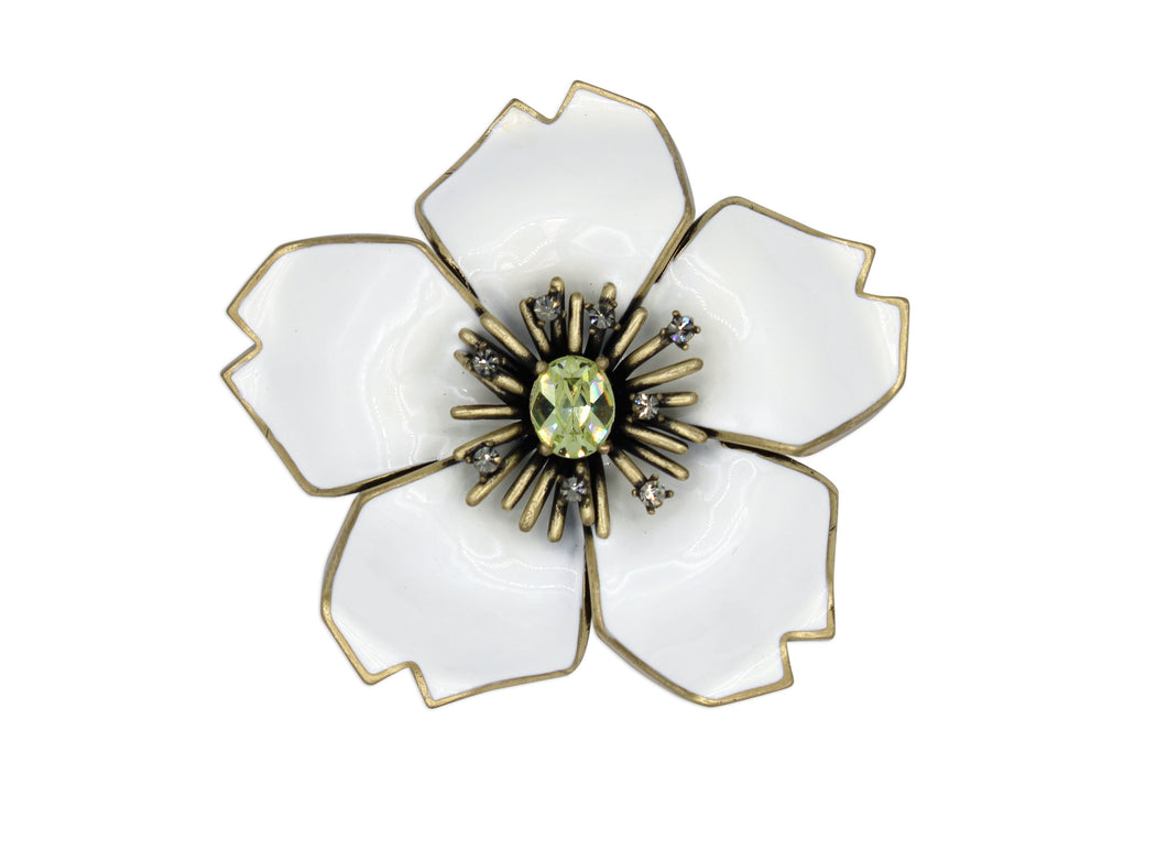Broche Plum Blossom blanc-jaune