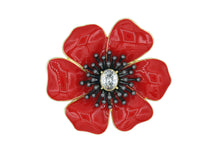 Load image into Gallery viewer, Daisy Red Enamel Brooch
