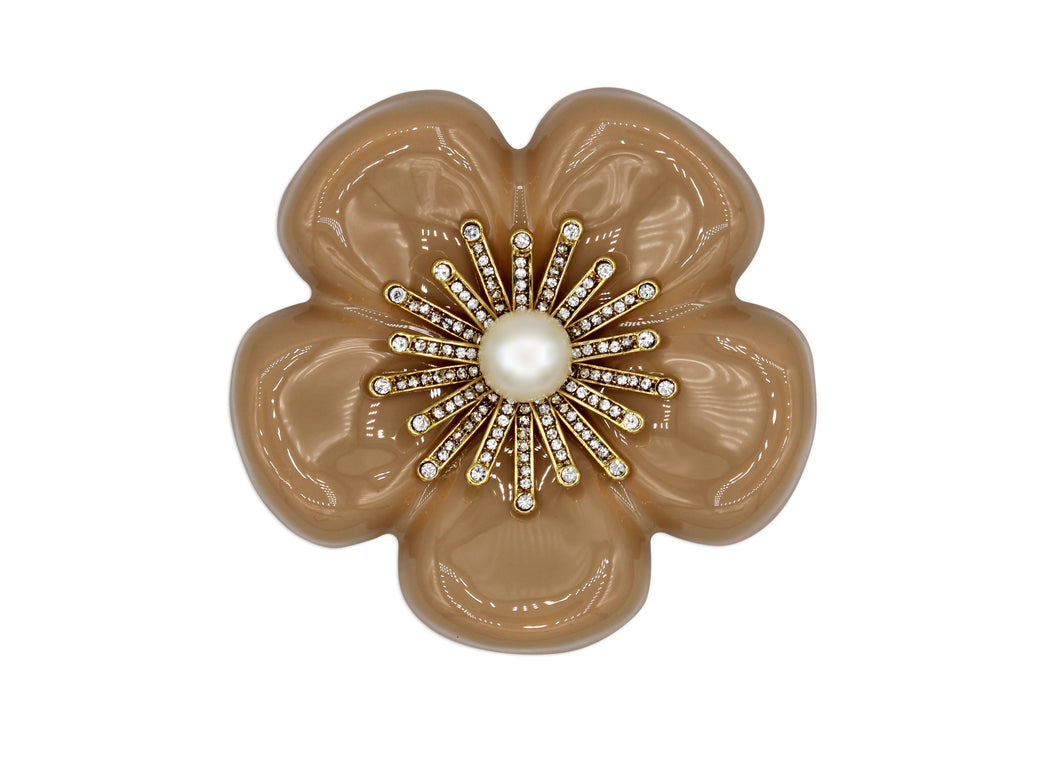 Broche Camélia en émail beige