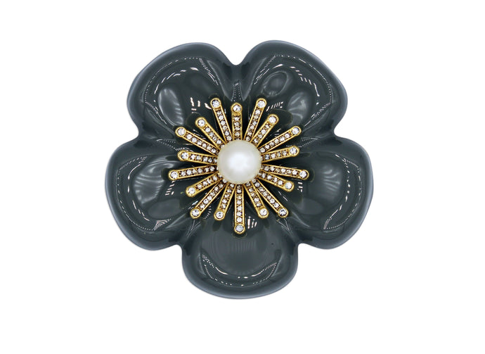 Camellia Grey Enamel Brooch