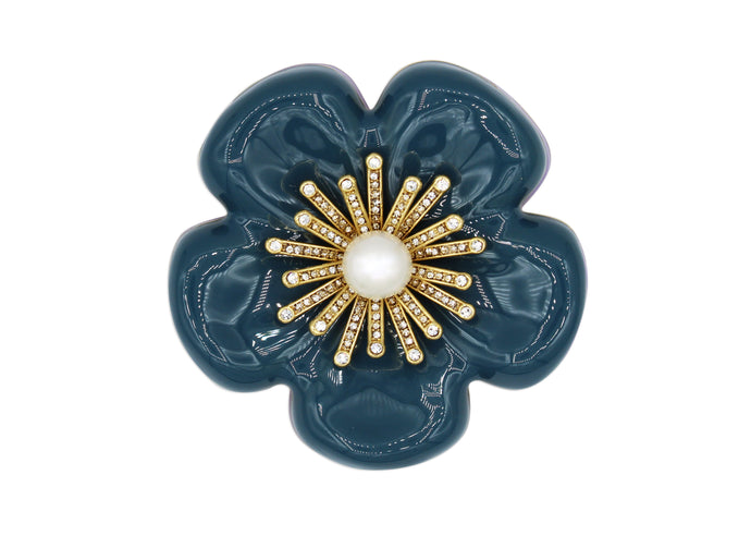 Camellia Denim Enamel Brooch