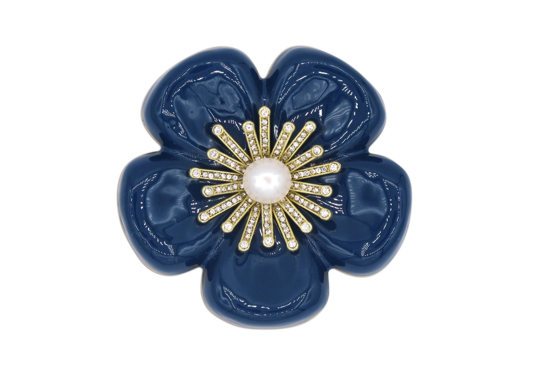 Broche Camélia en émail bleu