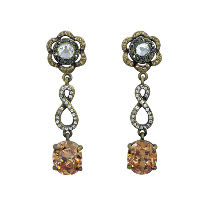 Boucles d'oreilles goutte d'eau Champagne floral